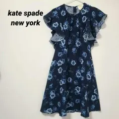 ケイトスペード フリル袖 ネイビー 花柄 ミニワンピース 薔薇