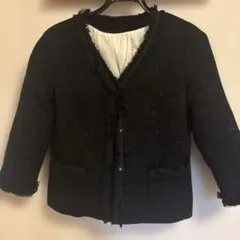 TALBOTS ノーカラージャケット 2P 黒　Vネック　ツイード　ラメ