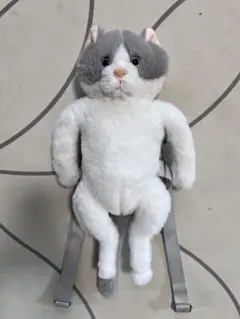猫 ぬいぐるみ リュック グレー×ホワイト ファスナー付き キッズ レディースのサムネイル