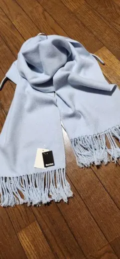 ライトブルー フリンジ付きマフラー