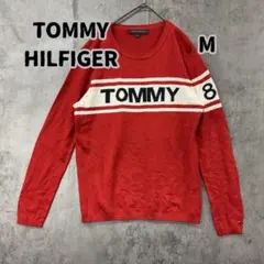 トミーヒルフィガー レディースニット M 赤 TOMMYロゴ セーター【8677