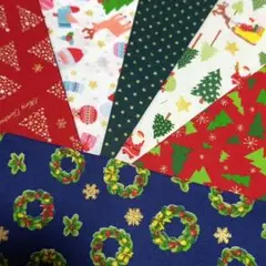 135　クリスマス 柄 プリント 生地　はぎれ　カットクロスセット　まとめ売り