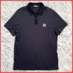 美品 MONCLER モンクレール ポロシャツ ストレッチ ロゴワッペン 紺 M