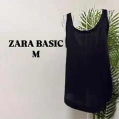 ZARA BASIC ザラベーシック タンクトップ ブラック M フリンジのサムネイル