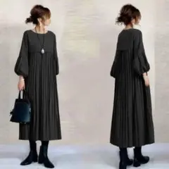 プリーツワンピース 黒