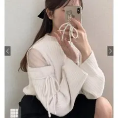 ショルダーチュールリボンラメシャギーニットトップス[kz613]