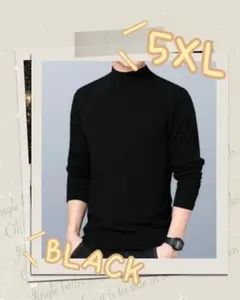 5XL メンズ ハイネック フリース 暖かい 保温 シンプル 微起毛 ブラック