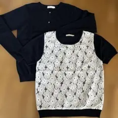 アースミュージック&エコロジーネイビー レース ニット カーディガンアンサンブル