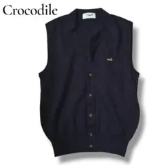 【美品】クロコダイル ウール混 Vネック ニットベスト 黒 M メンズ