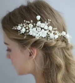 フラワーパール3点セット　かすみ草ヘッドドレス　ヘアアクセサリー　ウェディング2