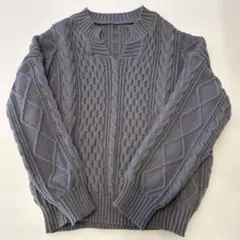 【shliyda】Vネック　長袖セーター グレー　Lサイズ