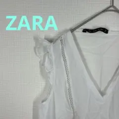 [ザラ]ノースリーブブラウス/シャツ/フリル袖、裾/レース/Vネック/涼しげ/夏