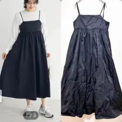 ショコラフィネローブ　ナイロンキャミワンピース　ブラック　F