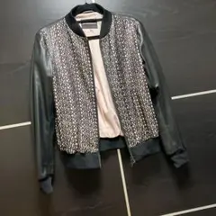 EMPORIO ARMANI レザー切替 ロゴ総柄 ボンバージャケット