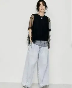 【美品】 ADAM ET ROPE' FEMME ギャザーチュールトップス