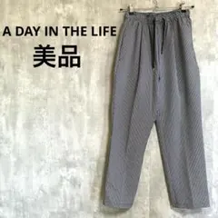 A DAY IN THE LIFE ギンガムチェック リラックスワイドパンツ 黒のサムネイル
