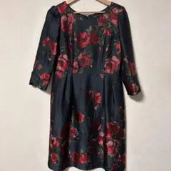 東京スタイル　レディース　花柄ジャガードワンピース　9号　M 赤