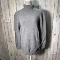 グレー タートルネック リブ編み セーター RICH SOFT WOOL