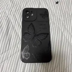 iPhone用ケース ブラック 蝶々 デザイン