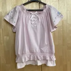 メゾピアノジュニア　刺繍入りレースアップチュニック ピンク