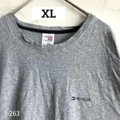 TOMMY HILFIGER 刺繍ロゴ半袖Tシャツ XL グレー 綿100%