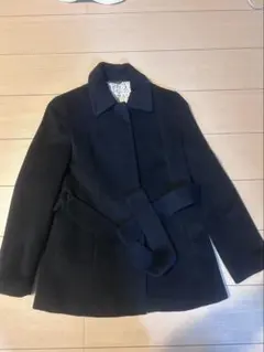 en quete アンケートウール黒ショートコート ヒョウ柄