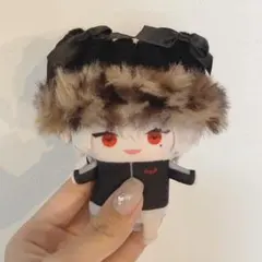 【黒×ヒョウf】にじぱぺっと　ぬい帽子　ぬい服　ネコ耳　ニット帽 10cmぬい