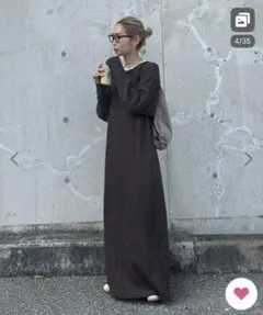 チャオパニックティピー ウール混クルーネックニットワンピース ブラウン L