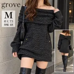 《Ｍ》grove オフショルニット バックリボン チュニック 秋冬 平成ギャル