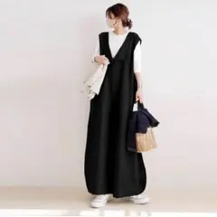 サロペット　ワイドパンツ　オールインワン　オーバーオール　体型カバー　ロング