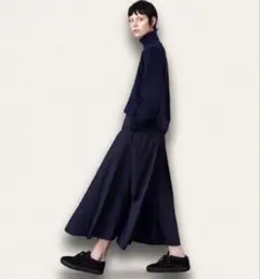 ATON HAND DYE NYLON フレア スカート黒のサムネイル