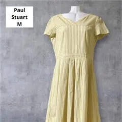 Paul Stuartポールスチュアートストライプフレアワンピース イエロー Mのサムネイル