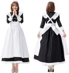 ⑤Sサイズメイド服 英国風 長袖 黒白 ワンピース ロリータ コスプレ