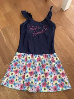 女の子　花柄ワンピース水着 160cm ネイビー