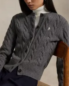 【美品】ラルフローレン ケーブルニット カーディガン ウール×カシミヤ グレー