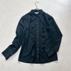 美品 NATURAL BEAUTY BASIC フロントフリルブラウス 黒 L