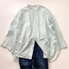 美品　ギャルリーヴィー　ストライプ　長袖ブラウス　グリーン　コットンリネンのサムネイル