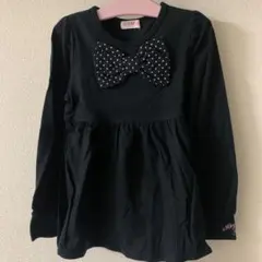 メゾピアノ 黒のドットリボン付き長袖チュニック　140cm