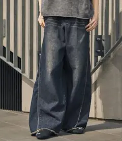 新品MONO-MARTヴィンテージ加工2WAYサイドジップワイドデニムパンツ M