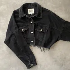 ZARA ブラック デニム ジャケット S ダメージ ショート クロップド 黒