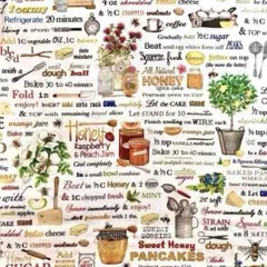 USAコットン　✤ハニー　レシピ柄✤　はちみつ　ロバートカフマン　英字　輸入生地