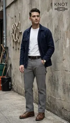 KNOT OVER THE BASICSヒッコリー ワークパンツ日本製 サイズ3