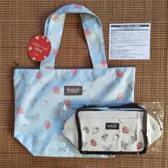 KALDI 2026 水色 いちご柄 トートバッグ　保冷バッグ