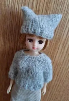 猫耳帽子とモヘアセーター　セット　 グレー