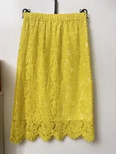 イエロー レース タイトスカート