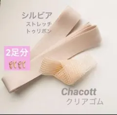 シルビア ストレッチトゥリボン 2足分 チャコット クリアゴム 1m♡