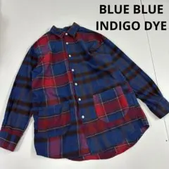 BLUE BLUE ネルシャツ　カバーオール　インディゴ染　チェック柄　古着