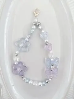 【再販】ブルー×パープル〰︎︎ビーズストラップ 約11cm C7