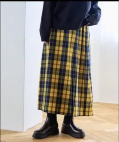 チェックプリーツスカート 黄色