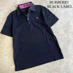 BURBERRY BLACK LABEL 日本製 ロゴ刺繍 半袖 ポロシャツ 紺